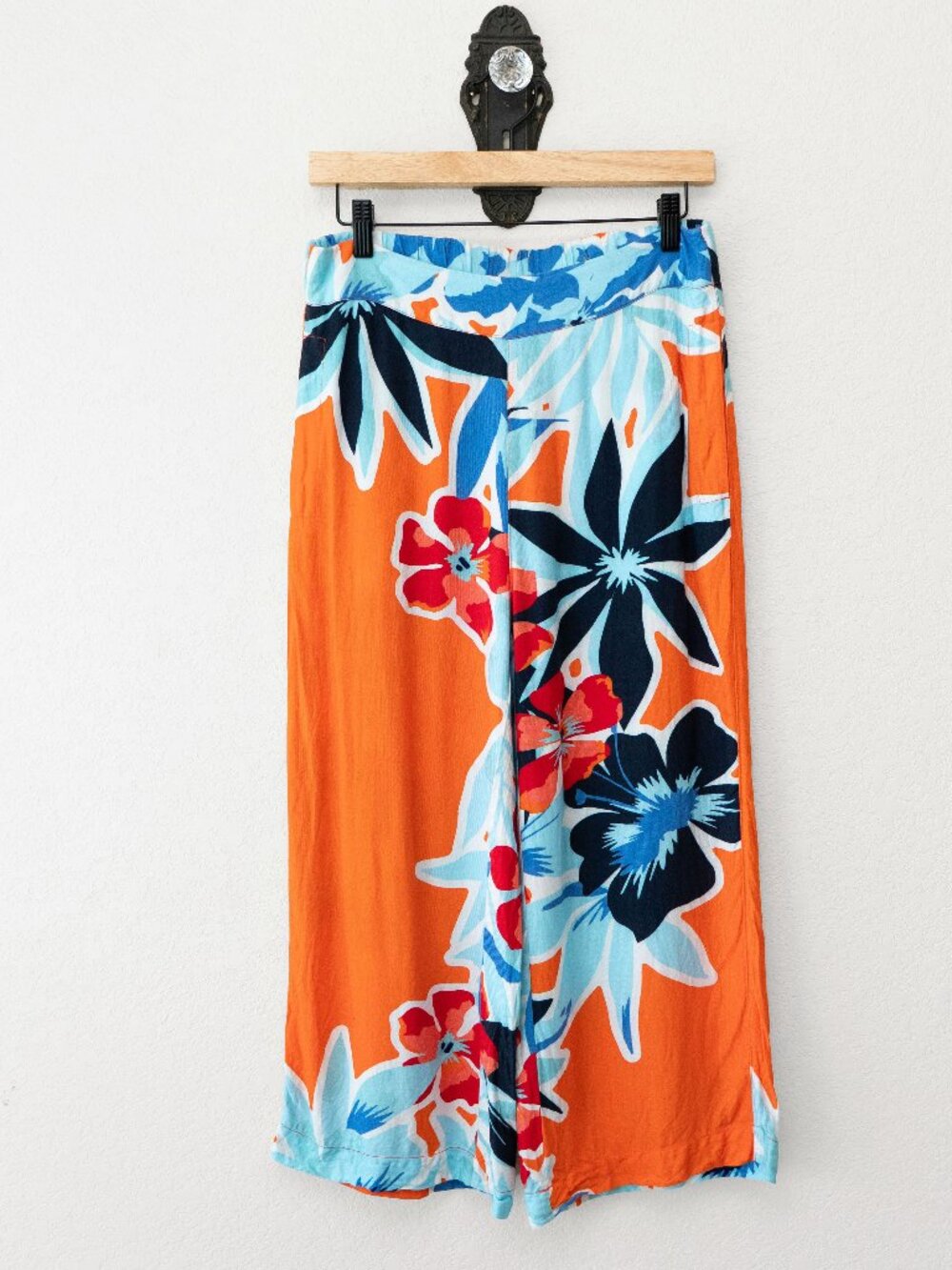 Soft Surroundings Petite Wide Leg Pants PS Floral Pull On Rayon Boho Resort